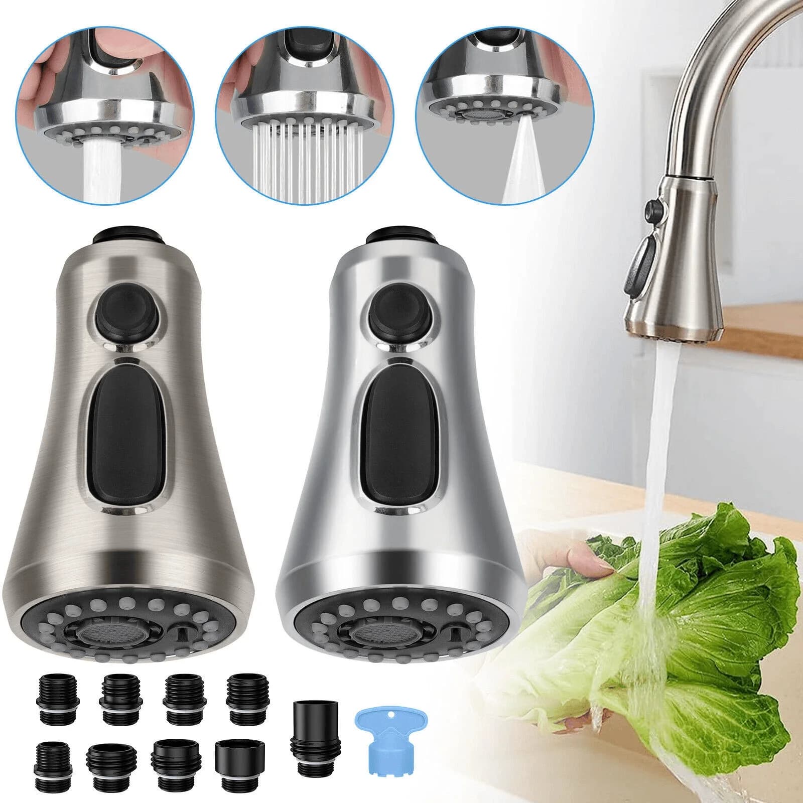 Universal Pull Down Spray Head Kitchen Faucet Part Compatible With Moen, Delta, Kohler, Chrome Replacement Spray